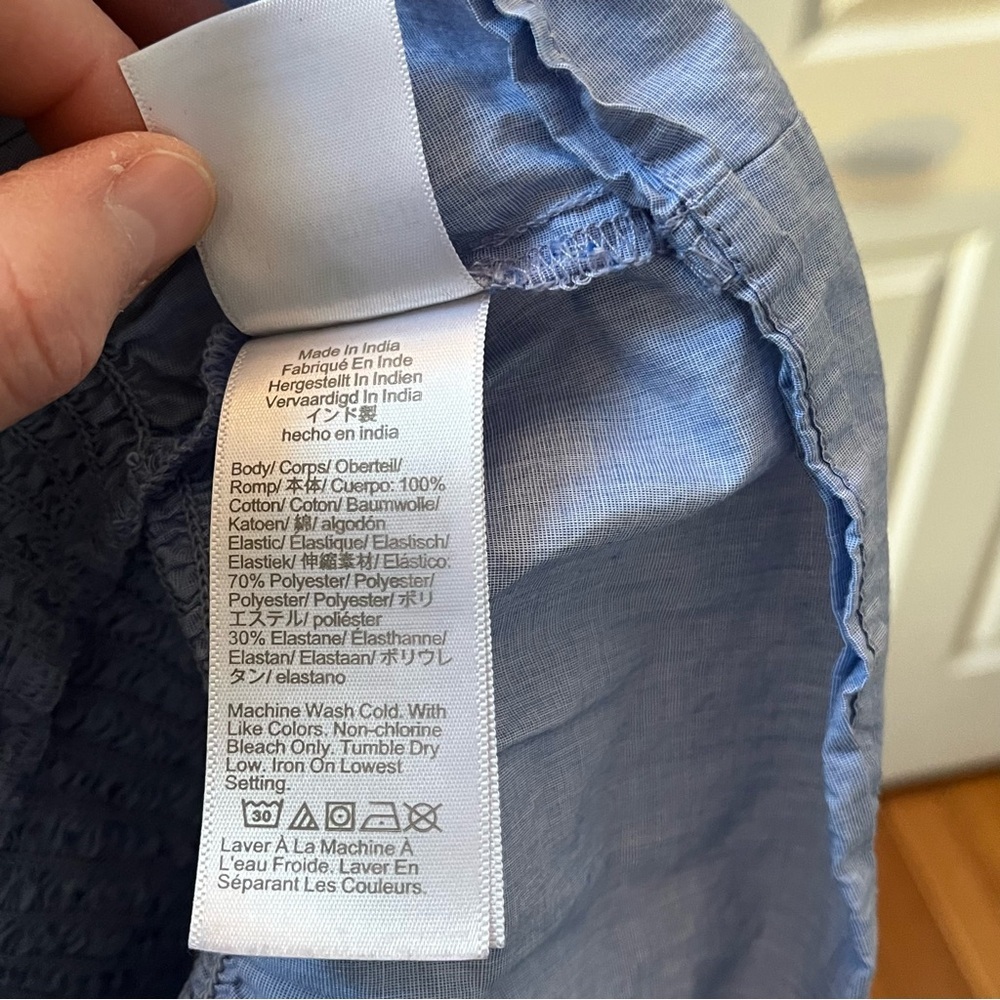 J. Crew Medium Blue Smocked Tie-Shoulder Tank Top Chambray Fabric Stretchy - Picture 10 of 10